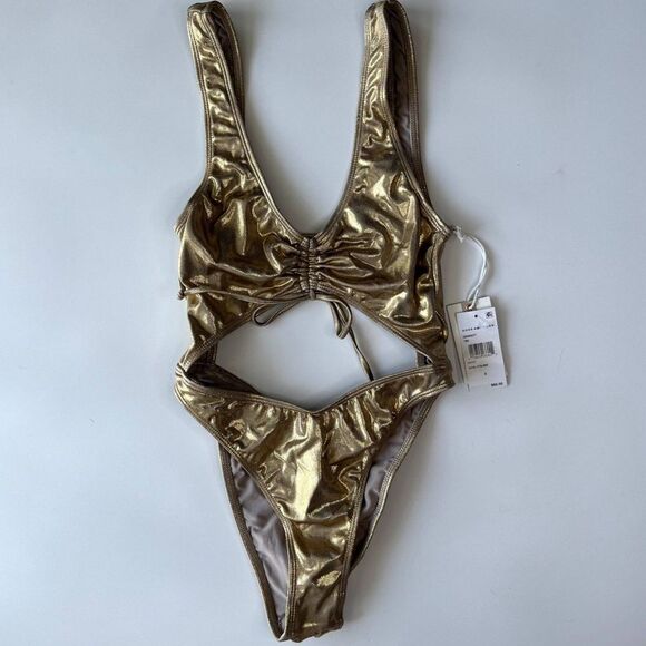 Good American Monokini in Gold Foil Size 0 NWT - Picture 2 of 3